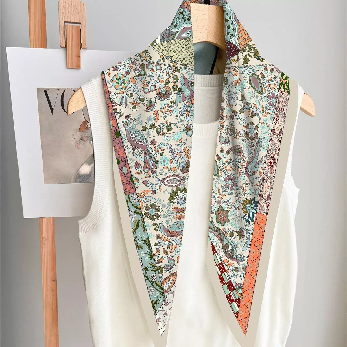 花草小鳥菱形長巾