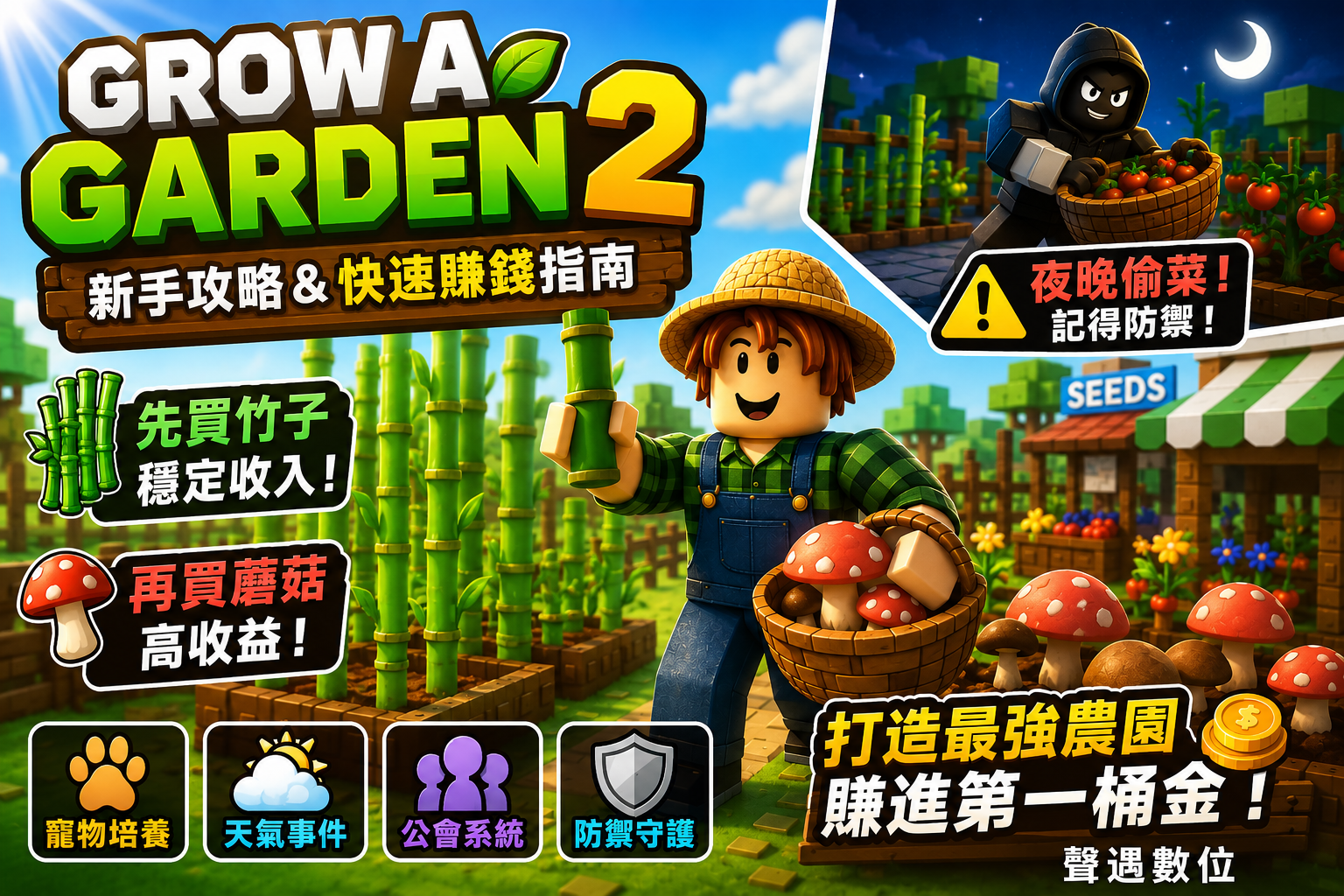 Roblox《Grow a Garden 2》培養花園2 新手攻略｜竹子、蘑菇快速賺錢