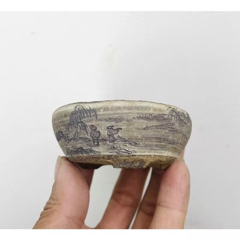 《野趣小品盆栽》日本盆缽·手捏雕刻·釘彫盆鉢（作家：光峰）
