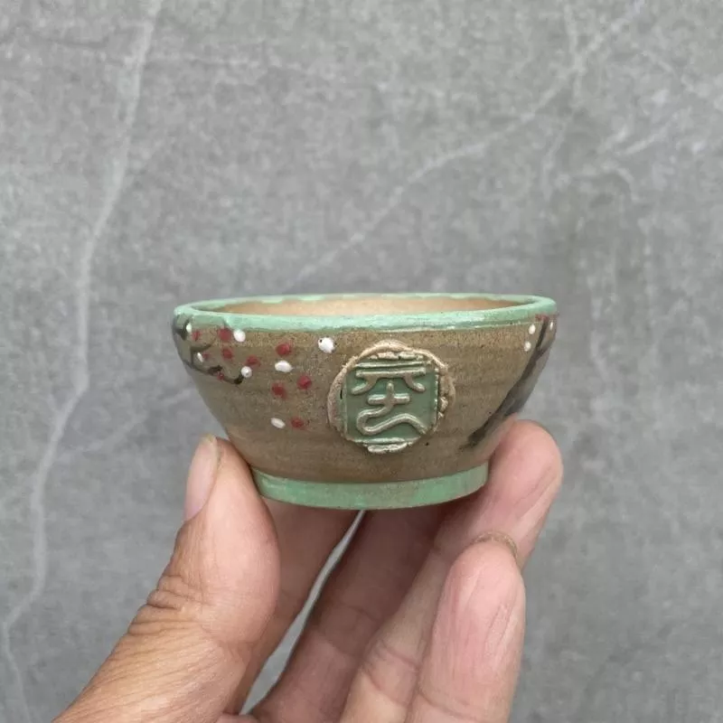 《野趣小品盆栽》台灣手工盆缽-平（手繪盆）