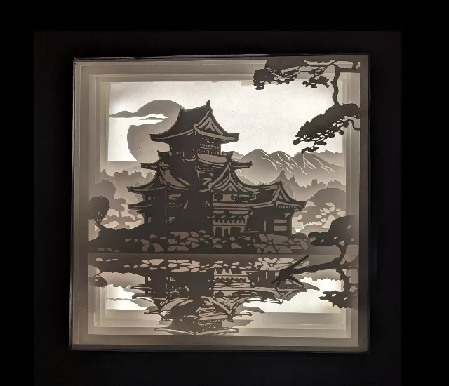 日本國寶松本城 紙雕影燈箱 A (外箱硬殼)