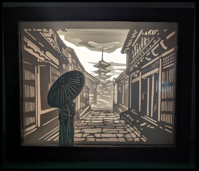 京都八坂塔與仕女 A 紙雕燈箱(外箱硬殼)