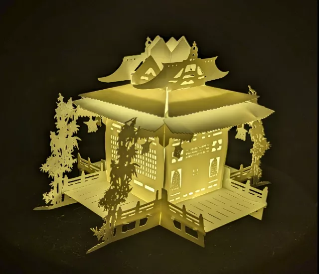 日本神社A 立體紙雕燈