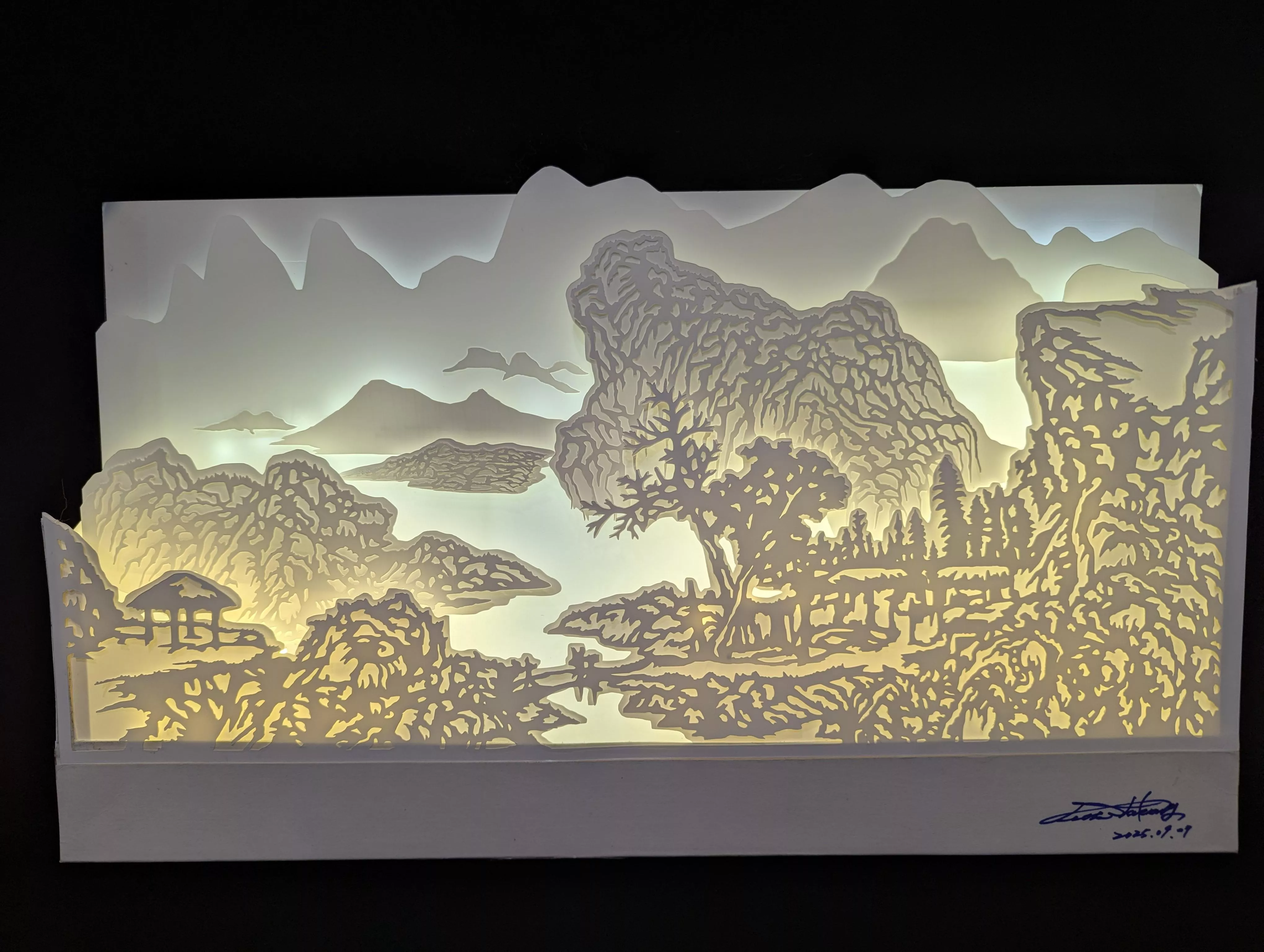 樵家 - 中國山水畫 - 紙雕燈