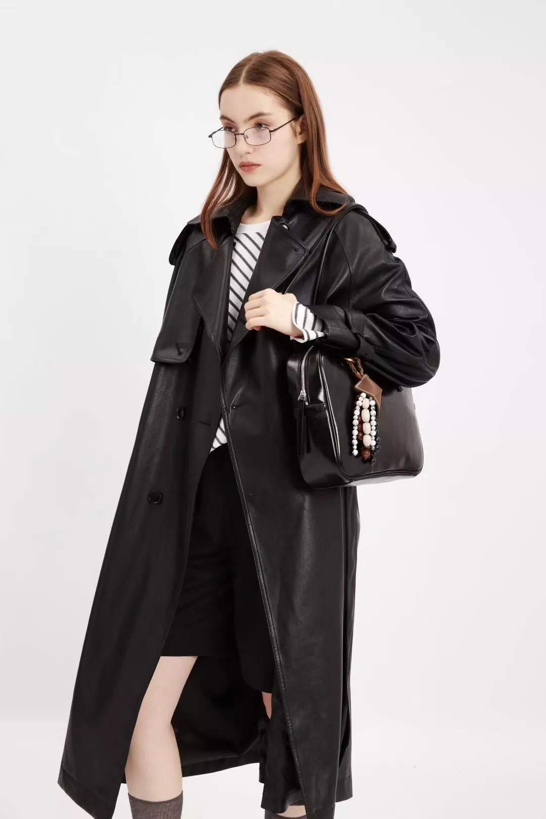 俐落氣場長版皮衣外套