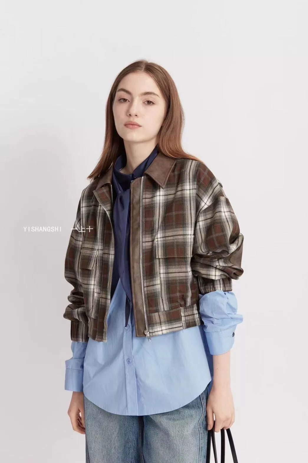 Miu風女孩格紋外套