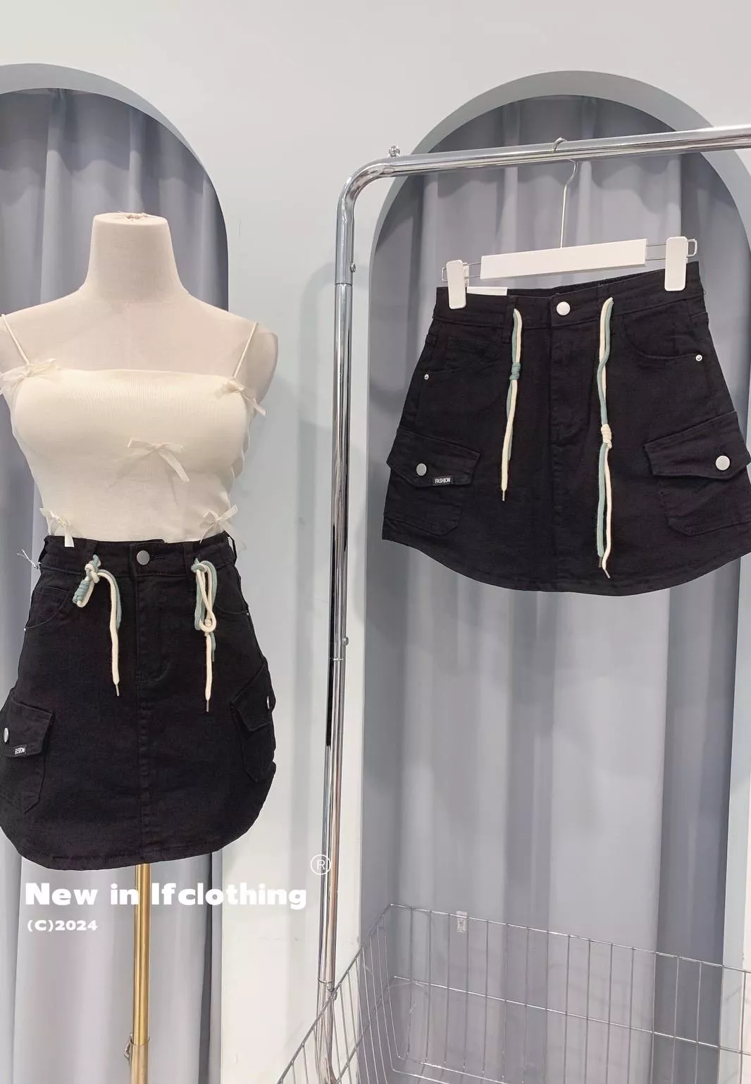 熱銷褲裙🔥［S-XL］雙色抽繩彈力牛仔褲裙