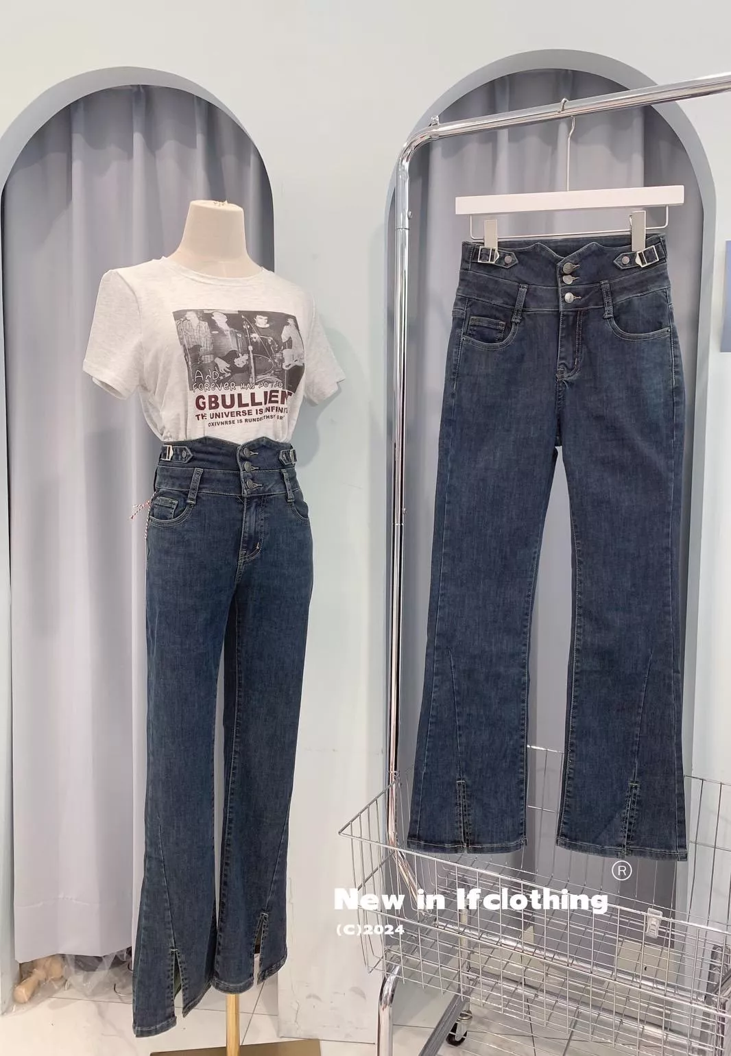 熱銷長褲🔥［S-XL］復古刷舊高腰微喇褲