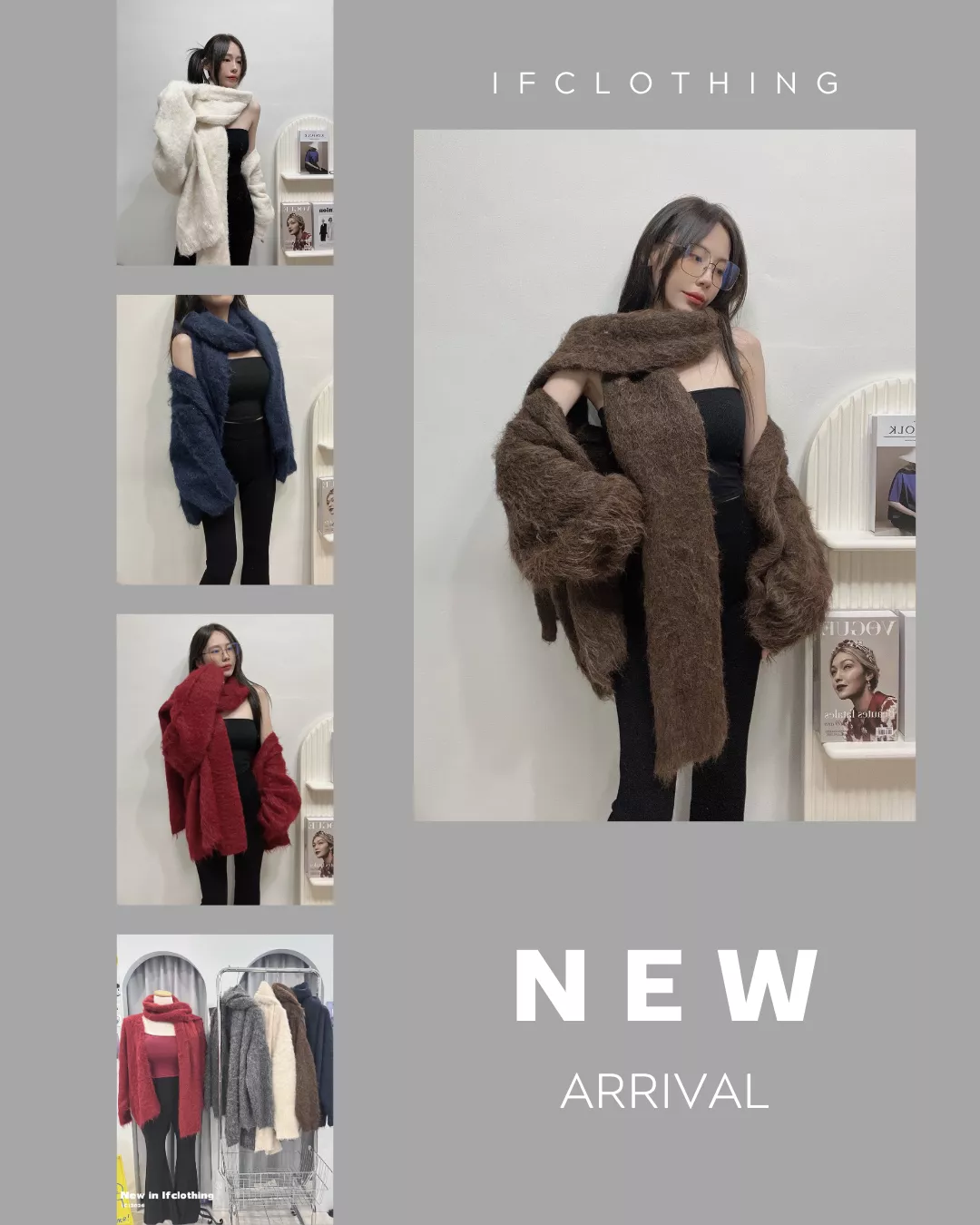 大尺碼外套🔥毛海感針織外套+圍巾套裝