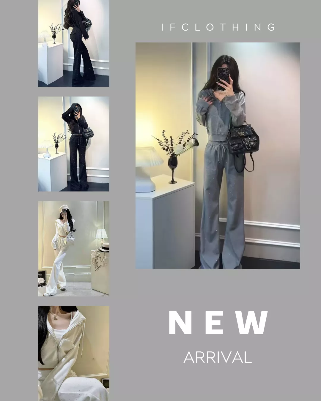 開春新品🔥滿鑽連帽外套+喇叭褲套裝