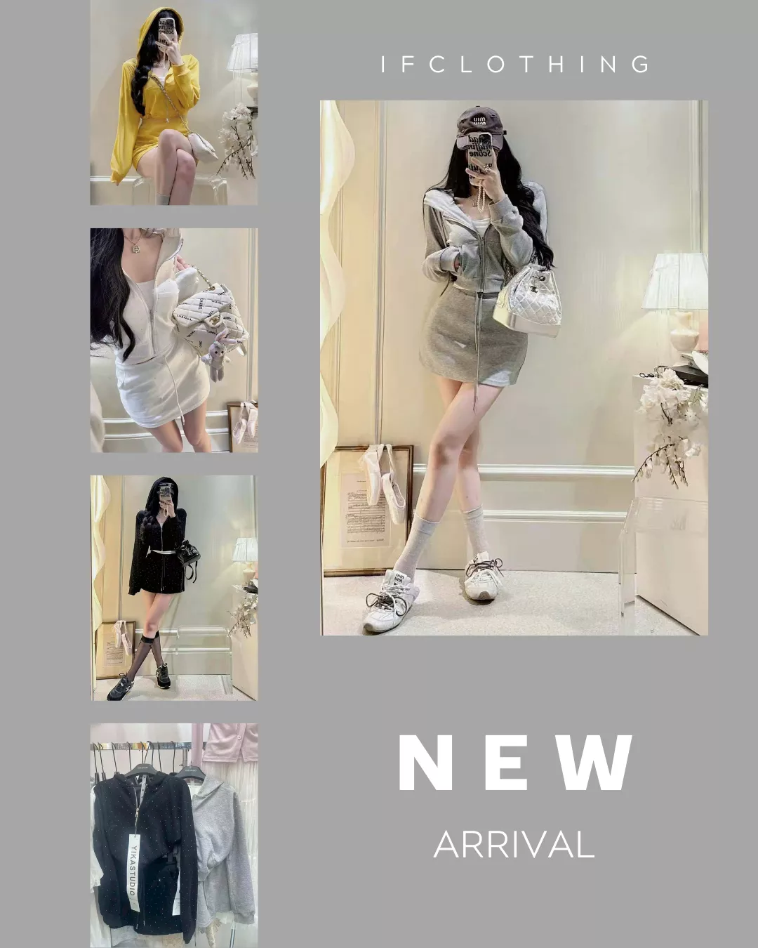 開春新品🔥燙鑽連帽外套+褲裙套裝