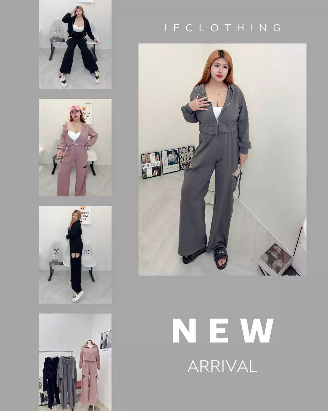 大尺碼套裝🔥甜辣連帽外套+挖洞綁帶寬褲set