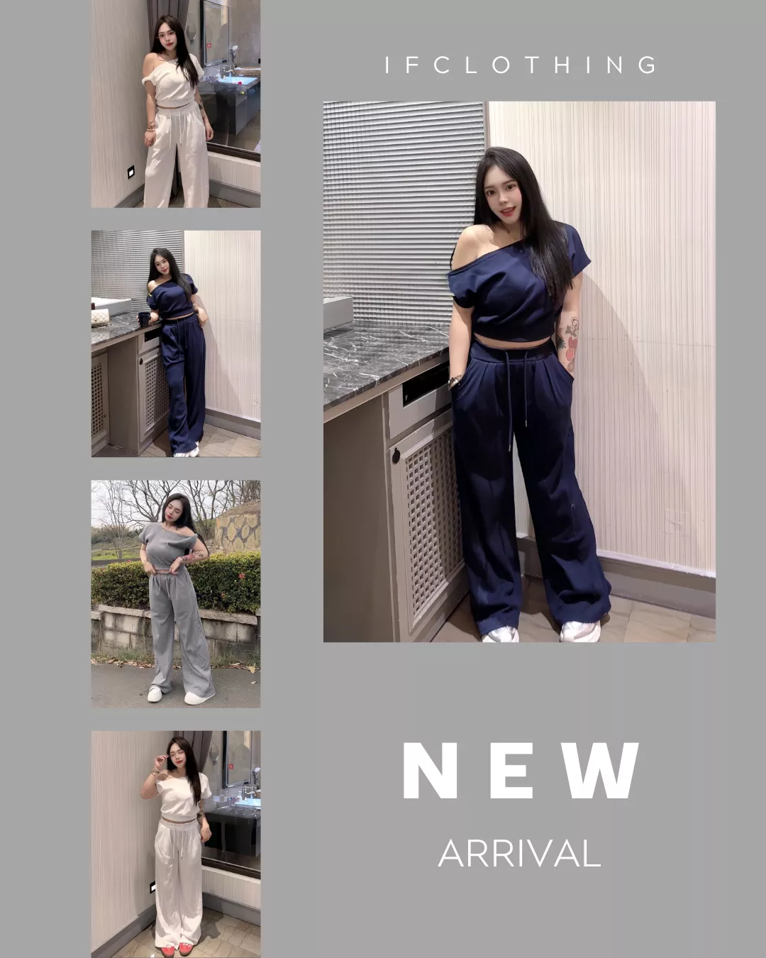 開春新品🔥斜領露肩短T+寬褲套裝