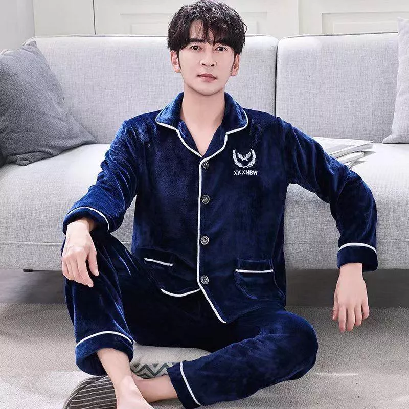 法蘭絨男士家居服珊瑚秋冬春秋加厚