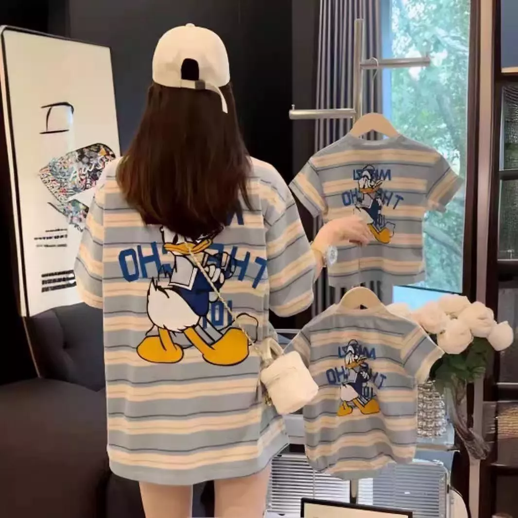 親子裝夏季新款可愛唐老鴨條紋母子裝