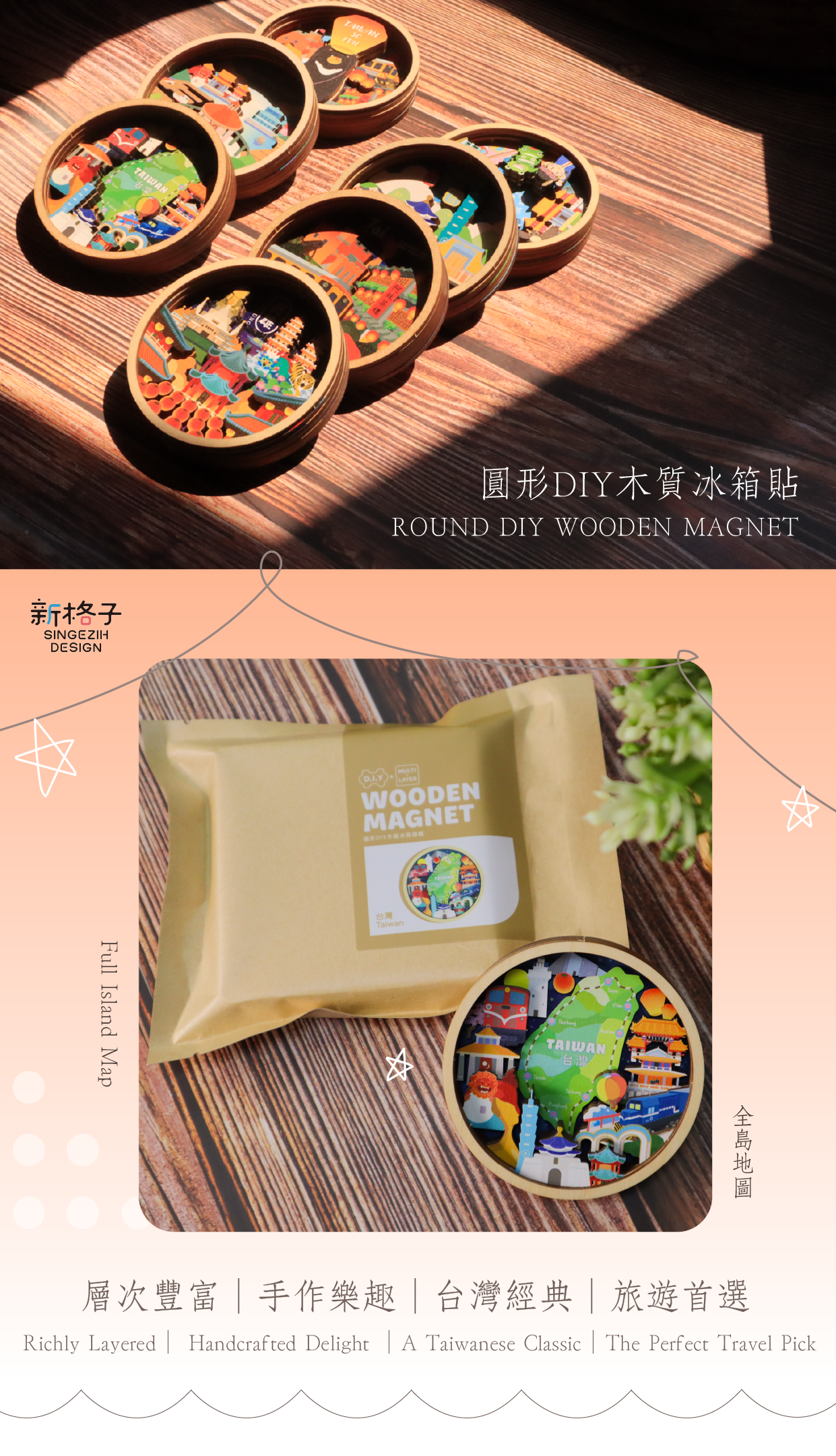 圓形DIY木質冰箱貼