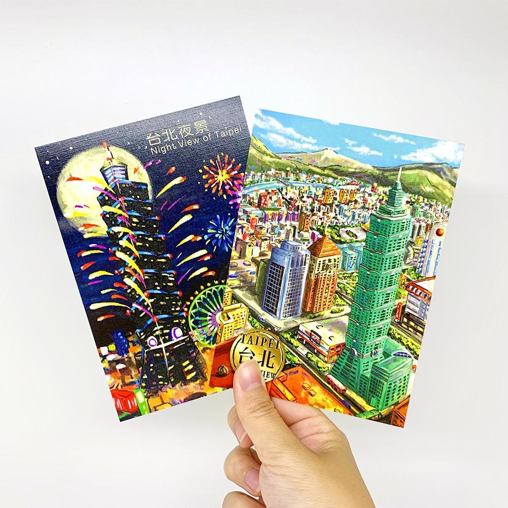 台北101明信片 台北101明信片 台北景點插畫 台灣伴手禮推薦