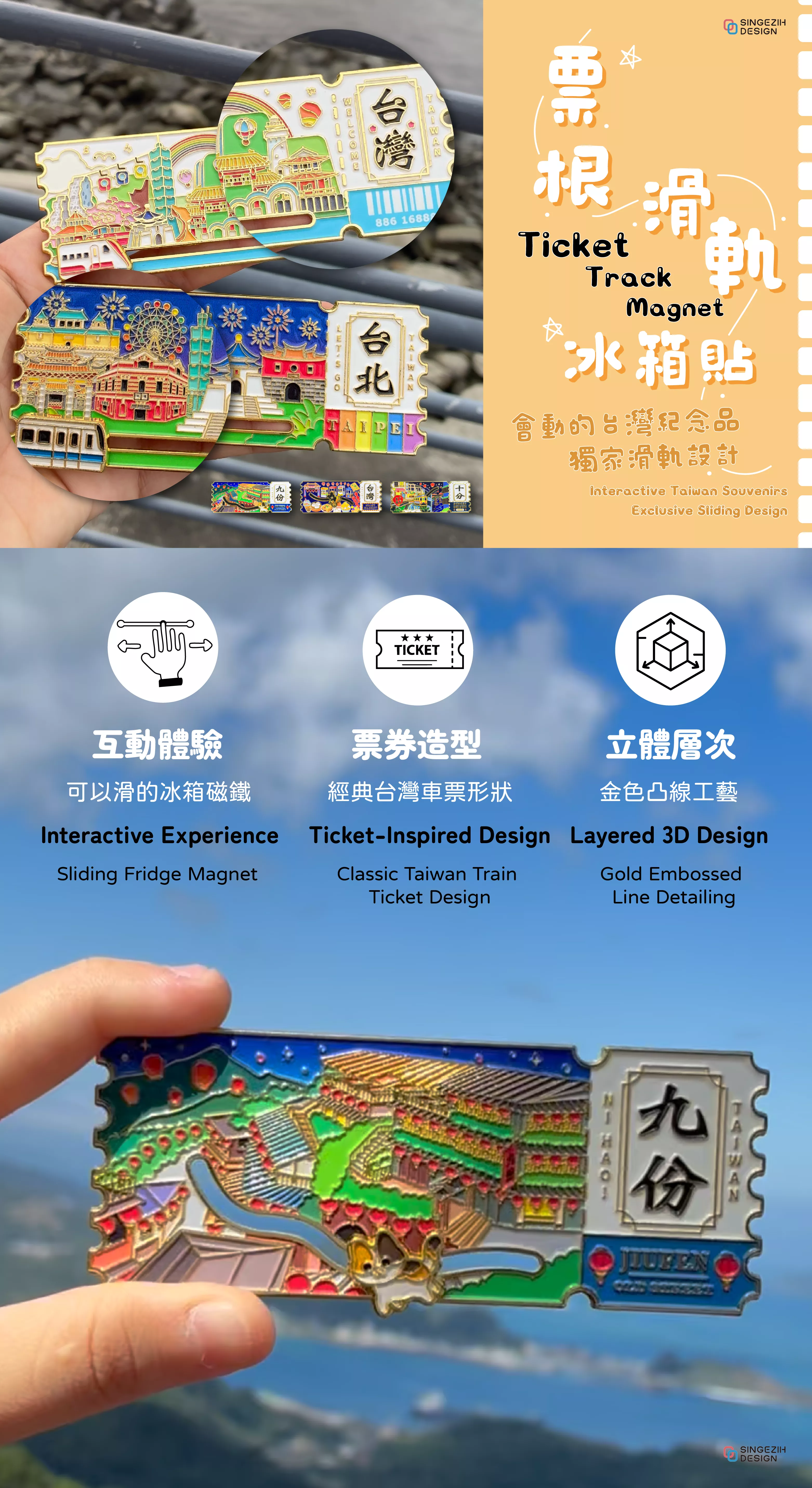 票根滑軌冰箱貼 台灣鐵道紀念品 台灣特色冰箱貼 新格子文創設計