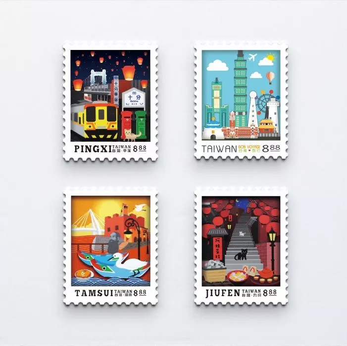 郵票形台灣景點1 – 立體木質冰箱貼｜Stamp-Shaped Taiwan Scenic Spots – 3D Wooden Magnet