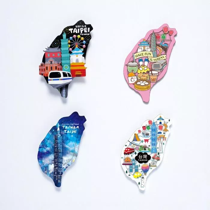 島形台灣特色 – 立體木質冰箱貼｜Island-Shaped Taiwan Icons – 3D Wooden Magnet