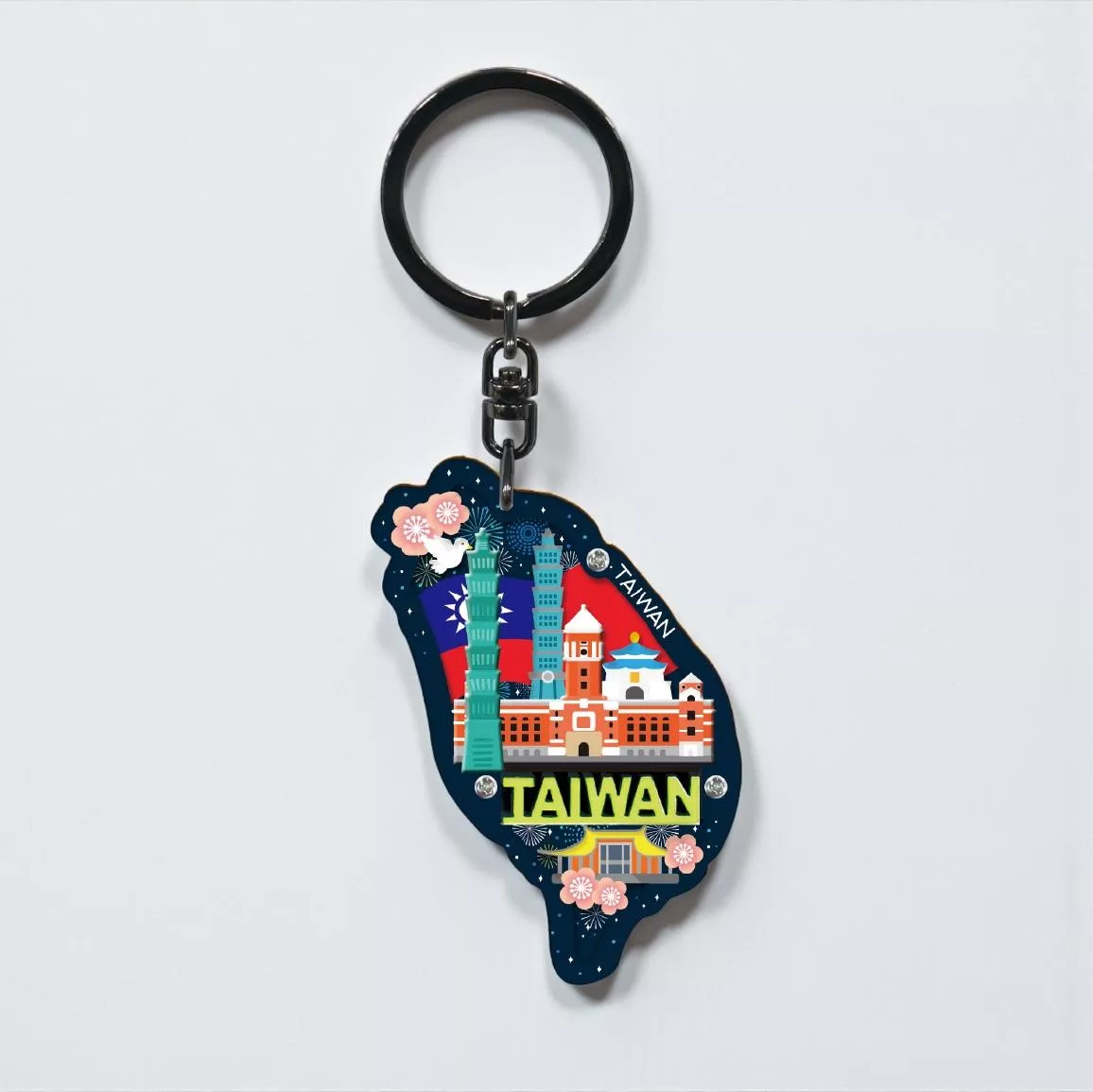 島形台灣國旗 壓克力鑰匙圈｜台灣地標象徵 文創紀念伴手禮