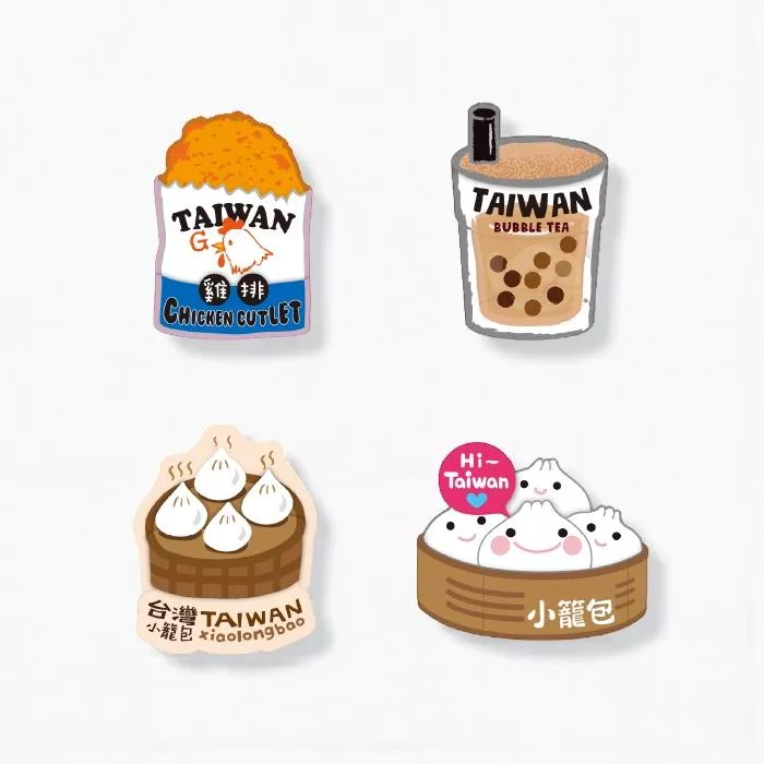 台灣雞排小籠包珍珠奶茶 – 立體木質冰箱貼｜Taiwan Snacks & Bubble Tea – 3D Wooden Magnet