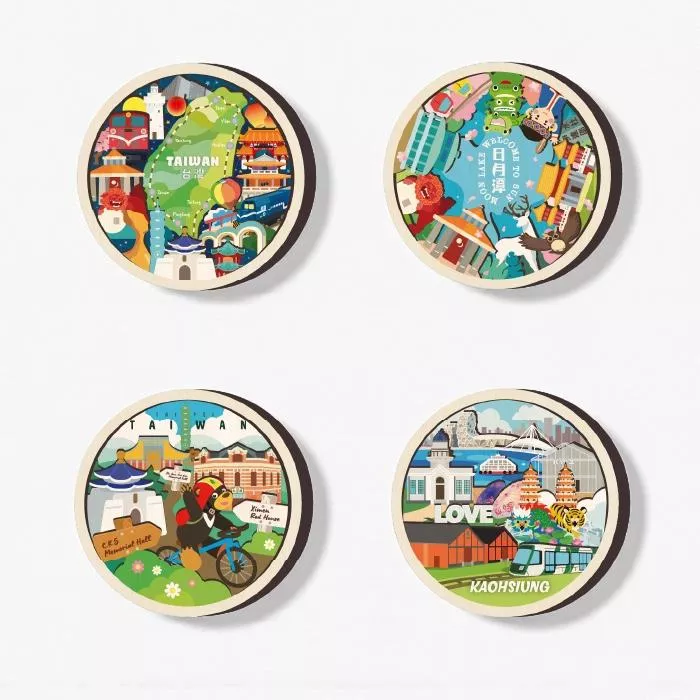 台灣景點 – 圓形DIY冰箱貼｜Taiwan Scenic Spots – Round DIY Wooden Magnet