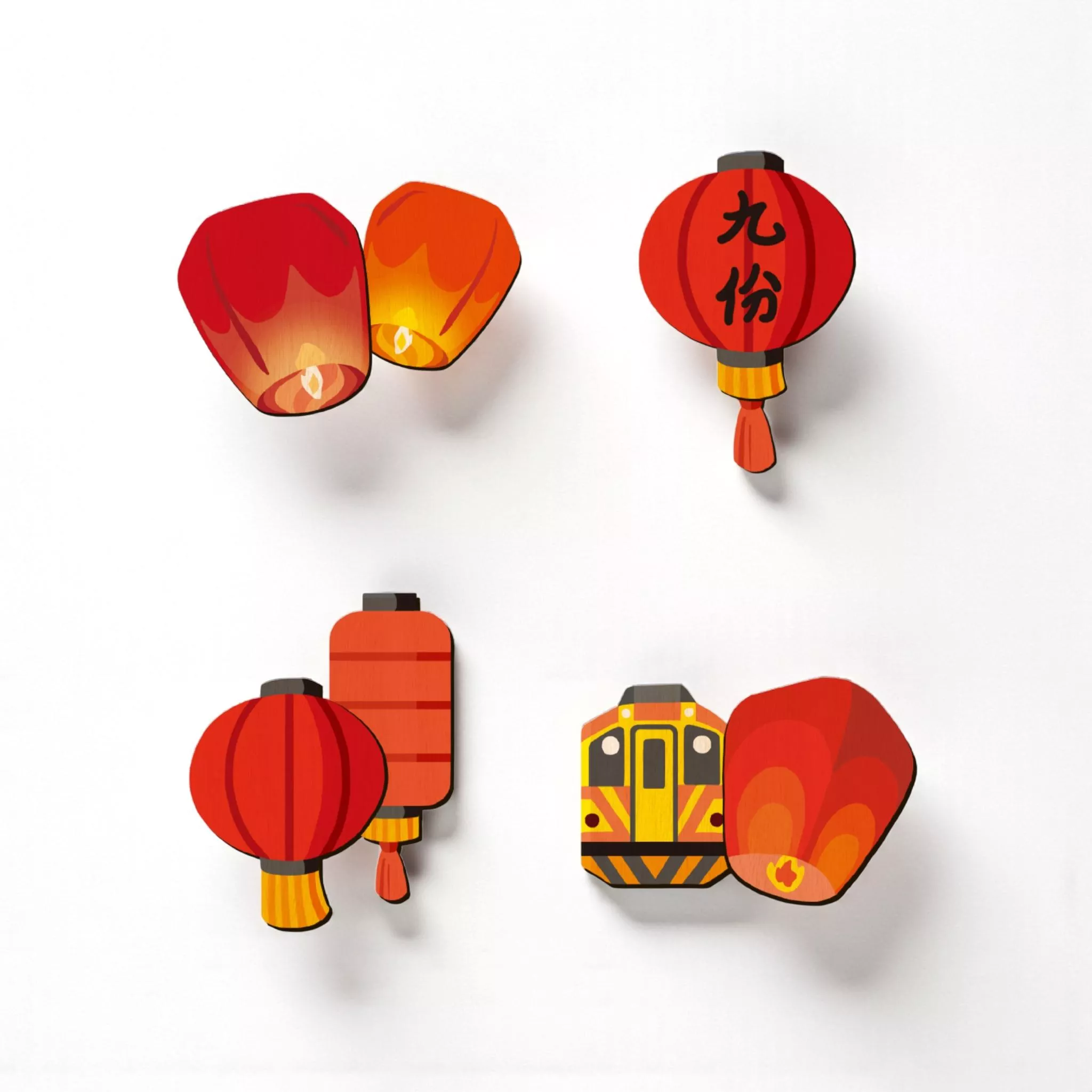 天燈燈籠 – 迷你木冰箱貼｜Sky Lantern & Lantern Design – Mini Wooden Magnet