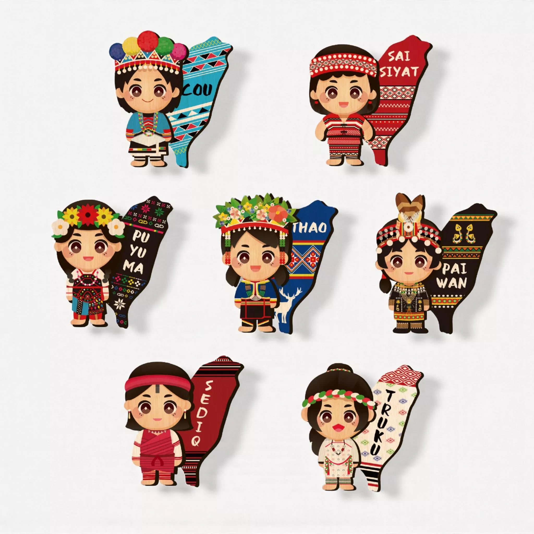 原住民16族小人 – 迷你木冰箱貼｜Taiwan Indigenous 16 Tribes  – Mini Wooden Magnet