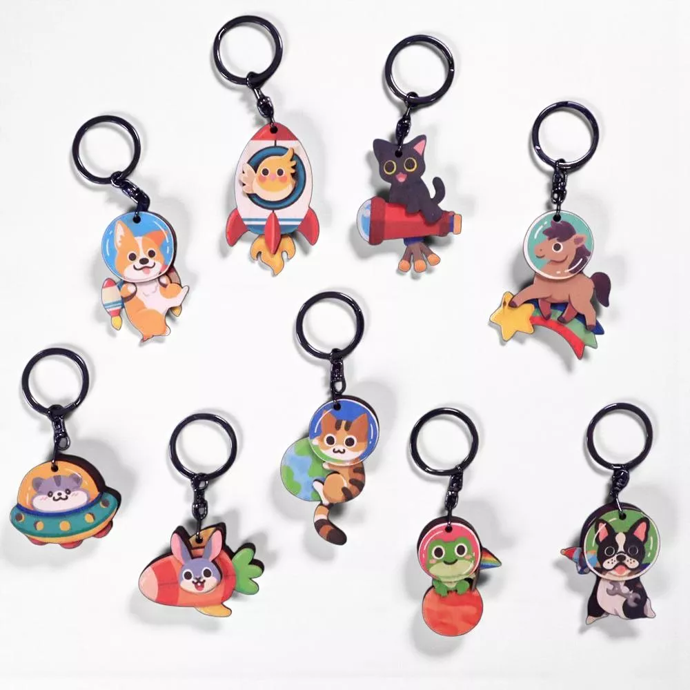 太空毛孩 – 木木鑰匙圈＆冰箱貼｜Space Pets – Wooden Keychain & Magnet