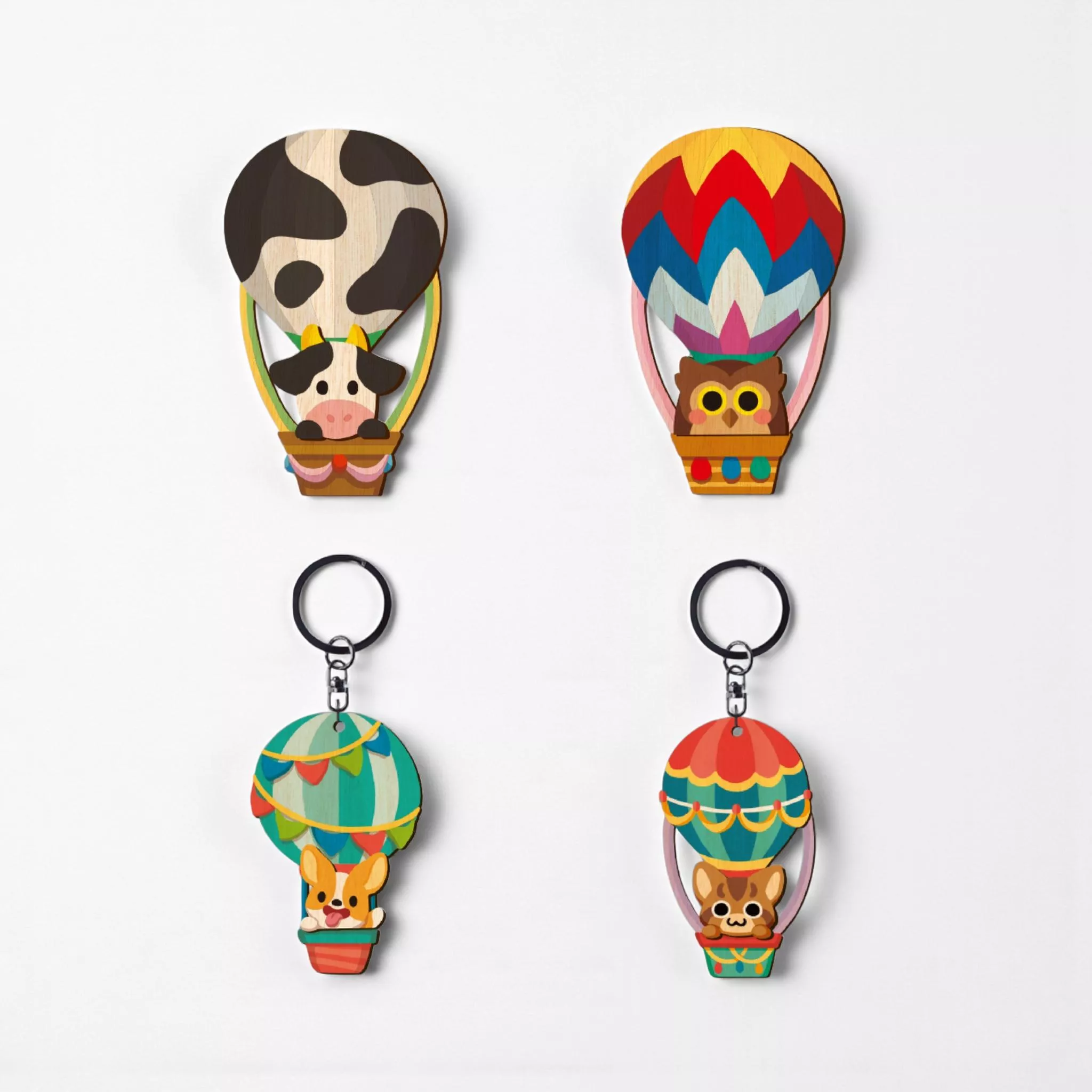 動物熱氣球 – 木木鑰匙圈＆冰箱貼｜Animal Hot Air Balloon – Wooden Keychain & Magnet