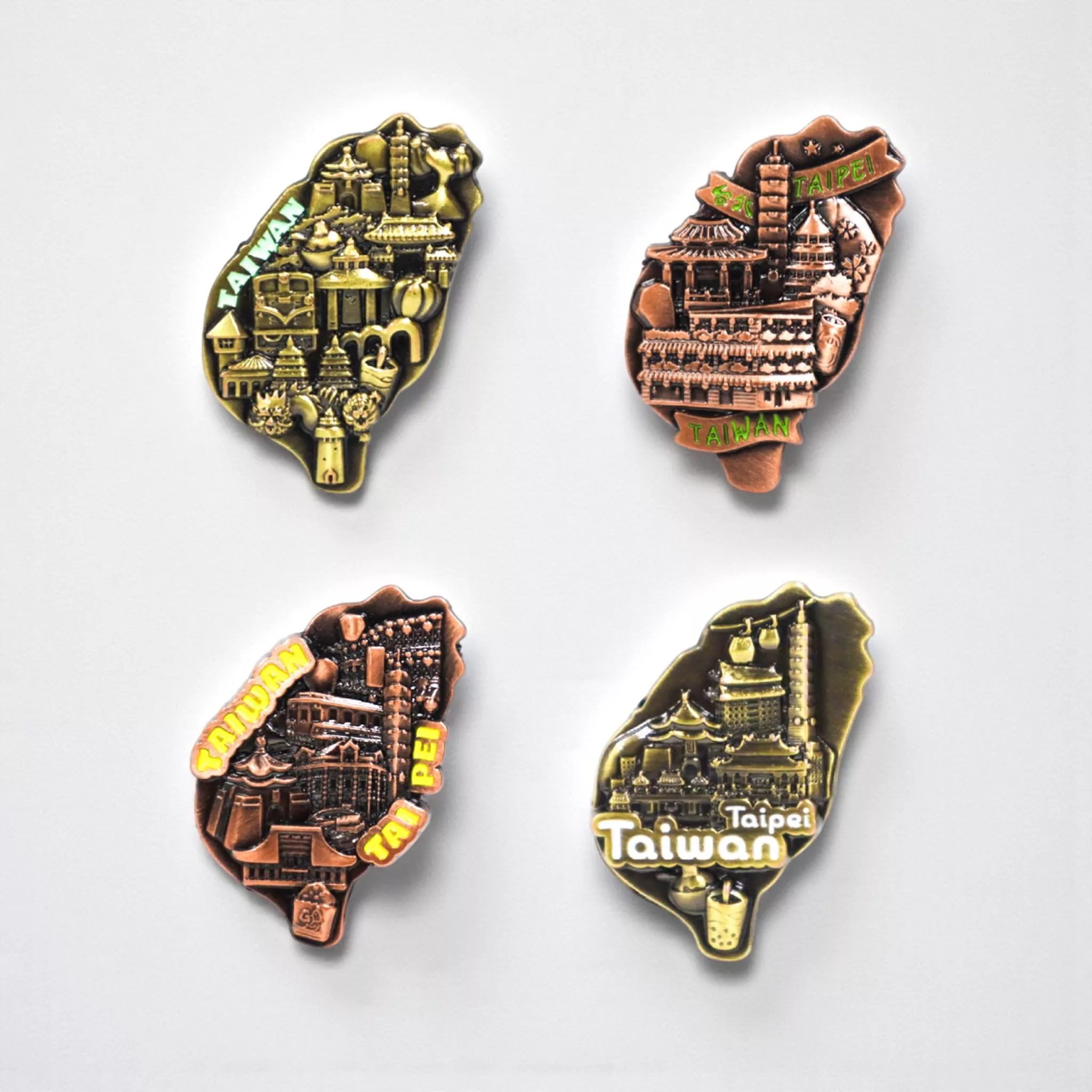 台灣島型 – 浮雕金屬冰箱貼｜Island-Shaped Taiwan – Embossed Metal Magnet