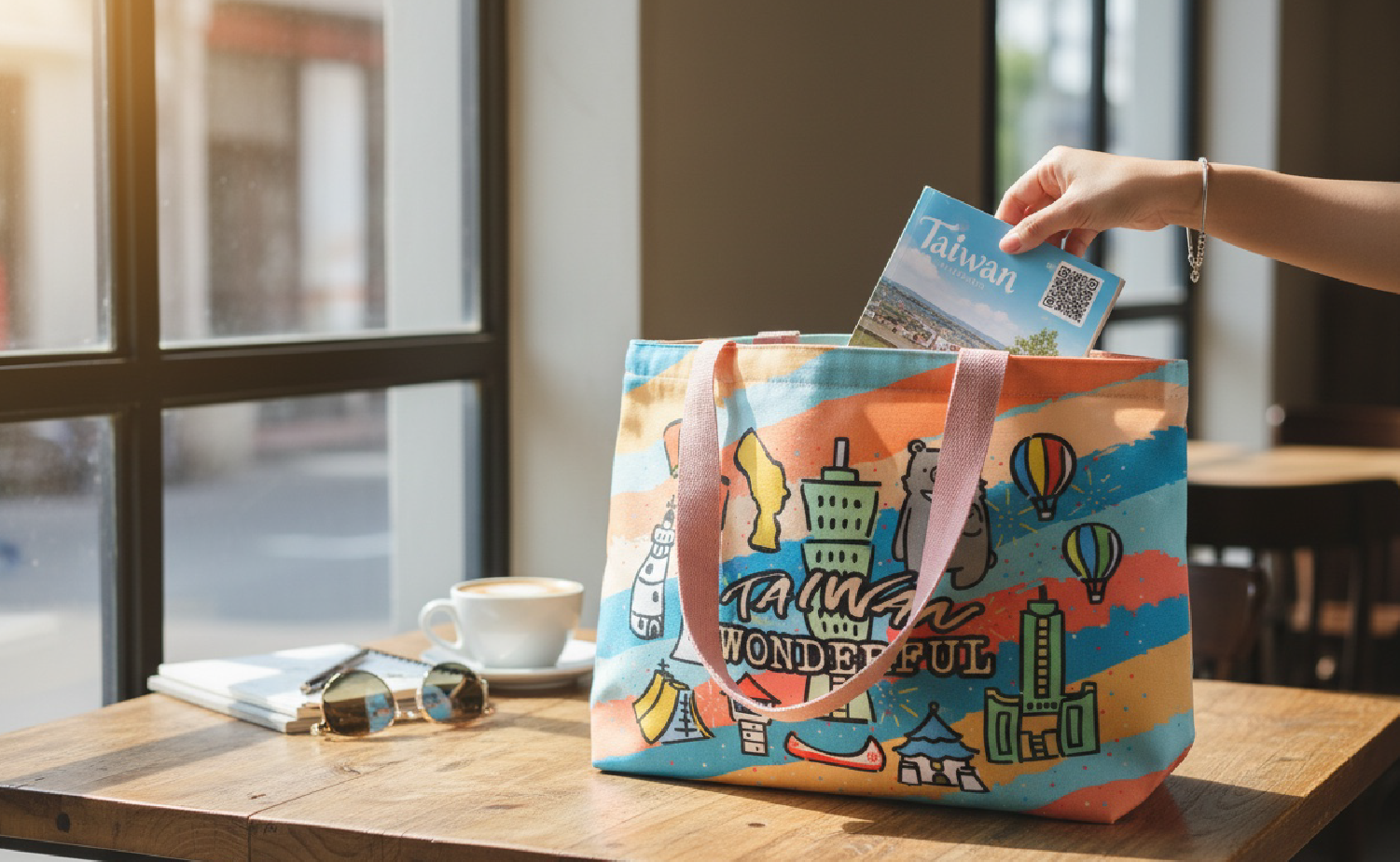 新格子文創設計設計的台灣特色棉布袋，給想要買台灣小物的消費者展示的圖片。