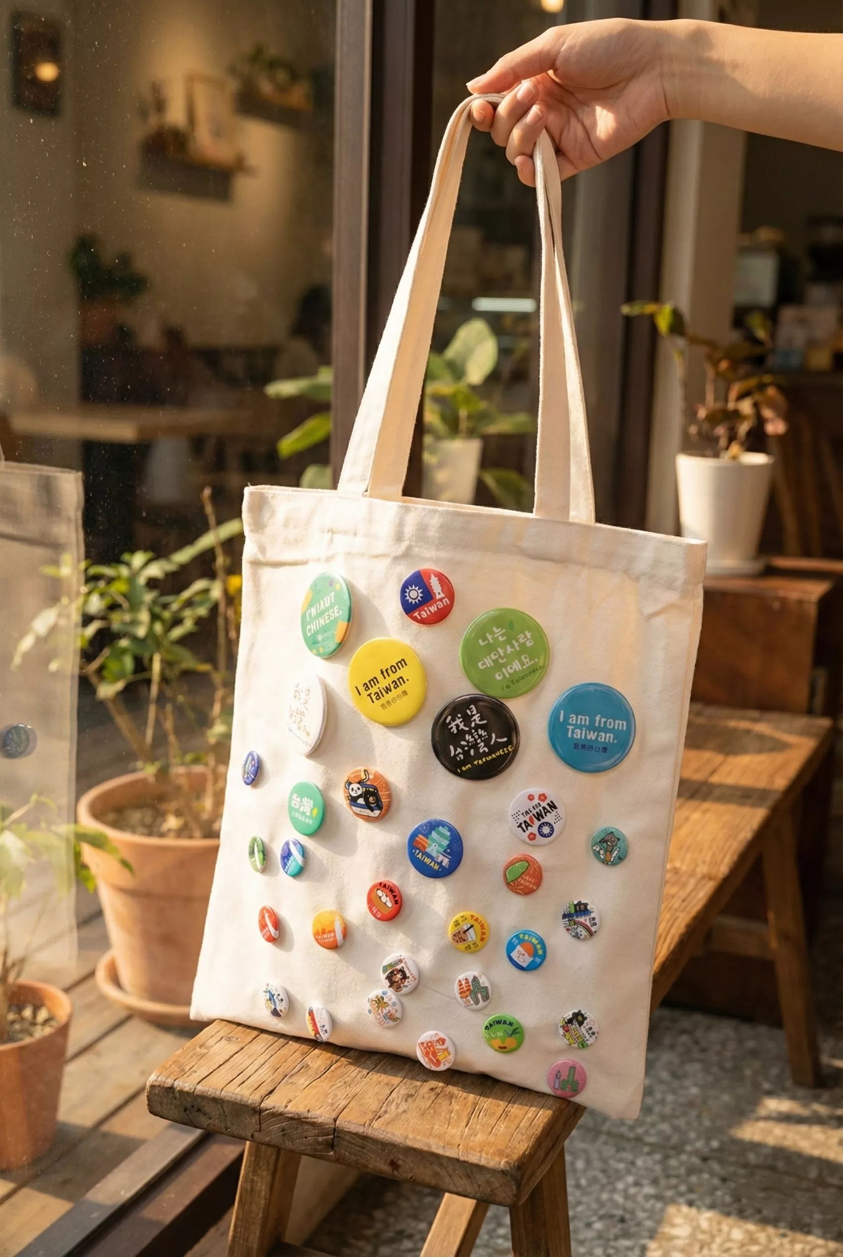 色彩鮮豔的壓克力材質我是台灣人徽章，輕便防水的旅行小物