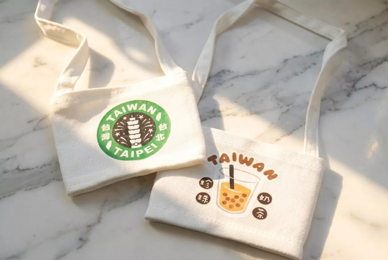 台灣必買紀念品：超台味手繪風飲料提袋，珍奶與地標款式，適合送給外國好友的特色伴手禮。