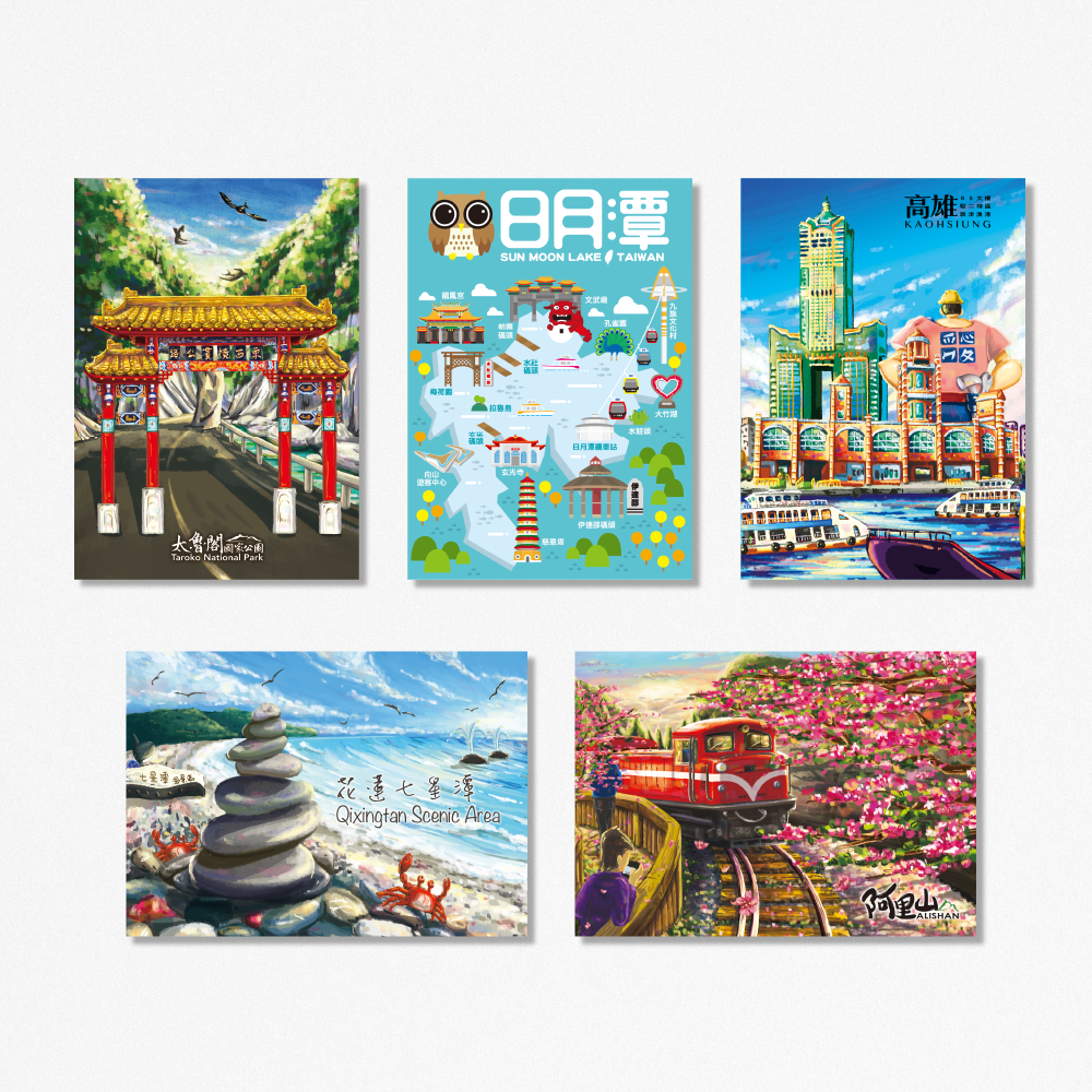 台灣中南部插畫明信片組｜Taiwan Landmarks Postcard Set