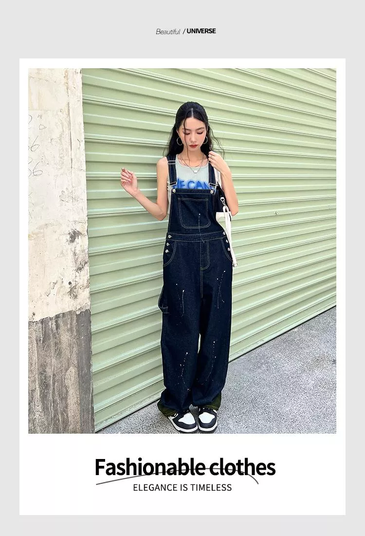 🔥春夏水墨點闊腿背帶牛仔褲🌟