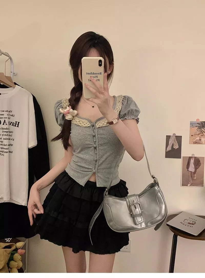 🔥夏季法式蕾絲領短袖上衣🌟