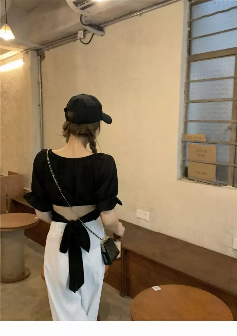 🔥夏季後綁帶泡泡袖上衣🌟