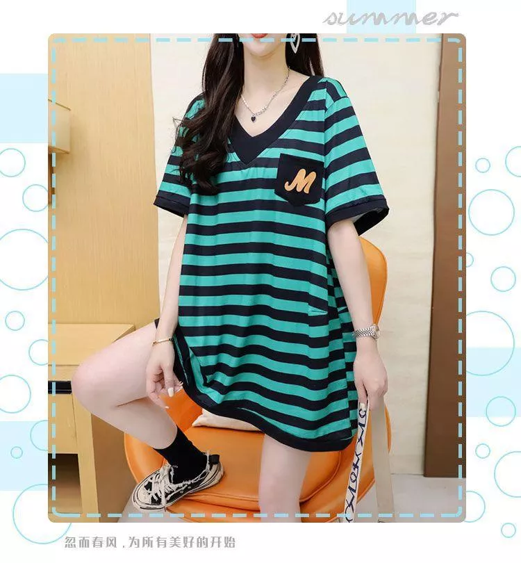 🔥夏季條紋V領短袖T恤🌟