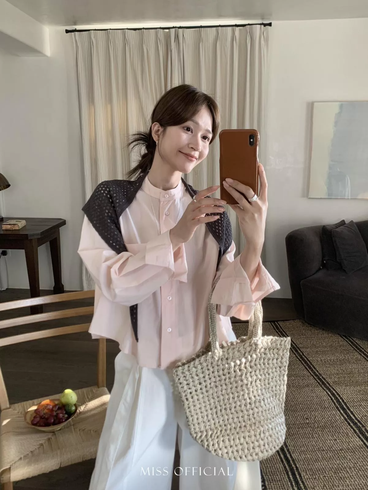 韓系簡約短款襯衫+網格披肩襯衫(配披肩)