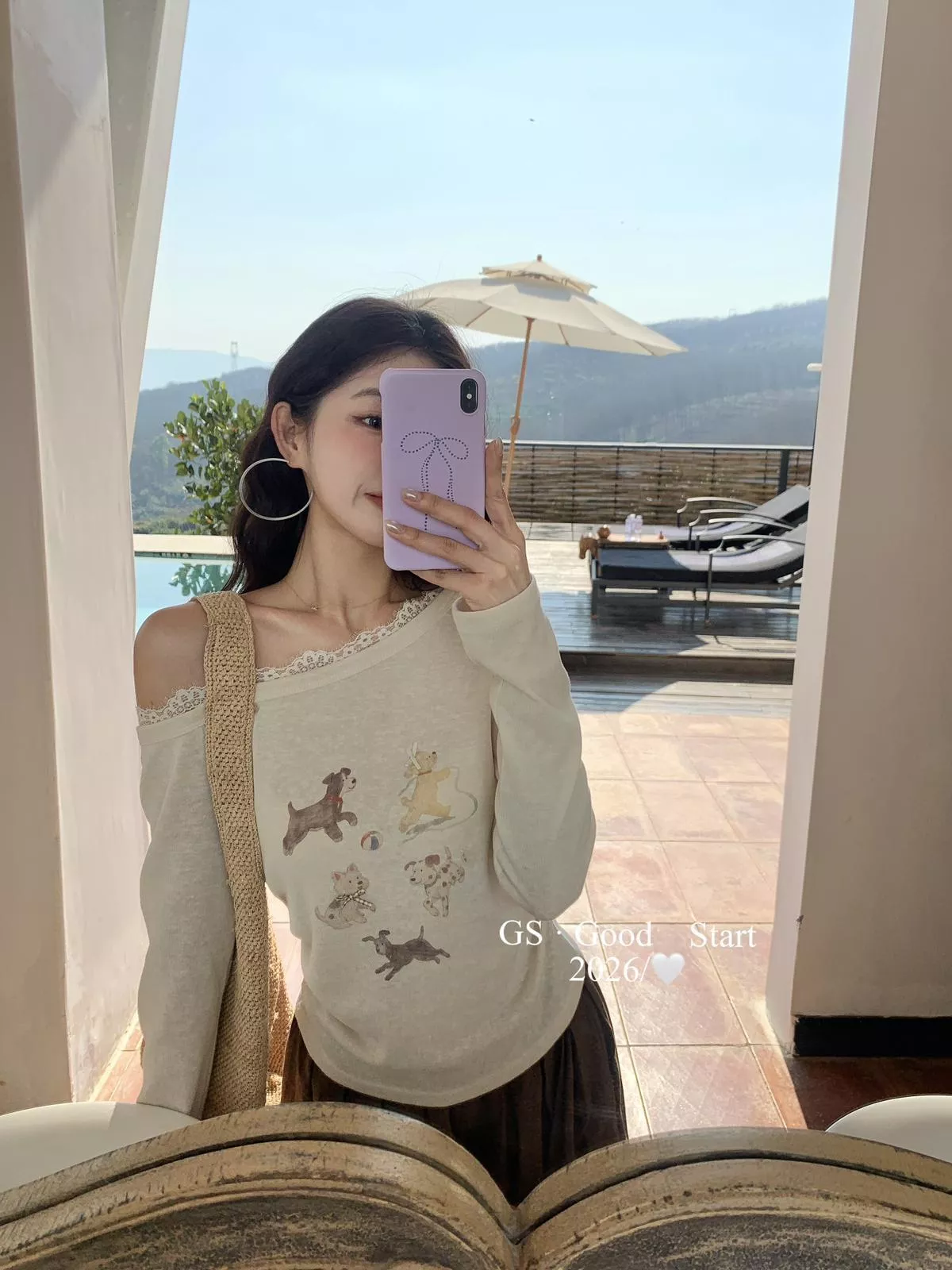 力推*被好多人誇！必帶款！春季韓系甜美休閒趣味印花斜肩長袖小衫