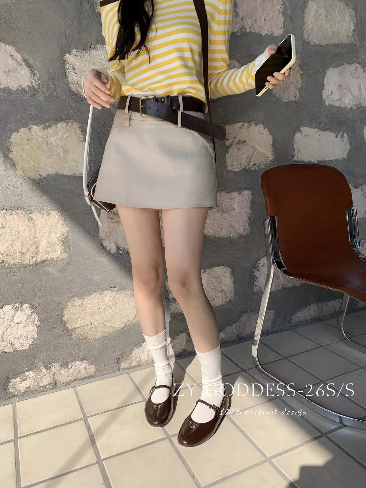 韓版簡約高品質裙褲假兩件半身裙(配腰帶)