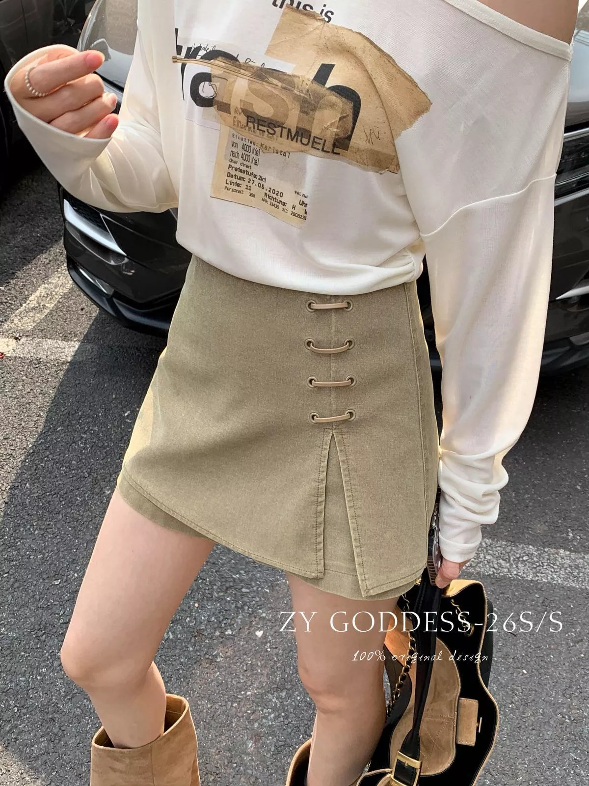 特色定製工藝皮褲！網紅辣妹高腰顯腿長腿細假兩件裙褲