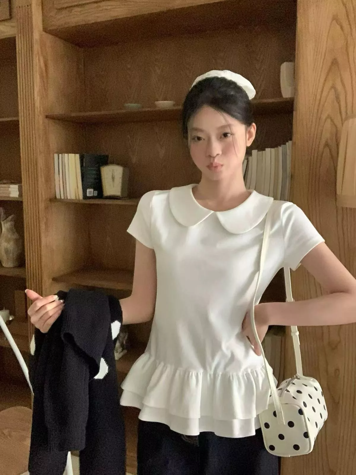 🔥清新拼接娃娃領設計感短袖小衫🌟