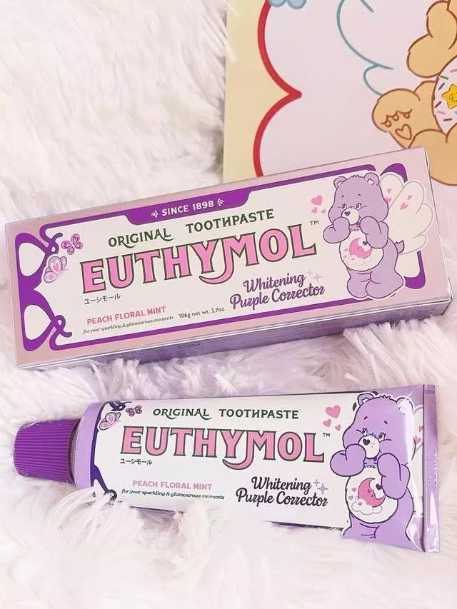 日本Care Bears聯名美白牙膏 紫色校色亮白牙膏 蜜桃薄荷清新口氣 牙齒亮白護理