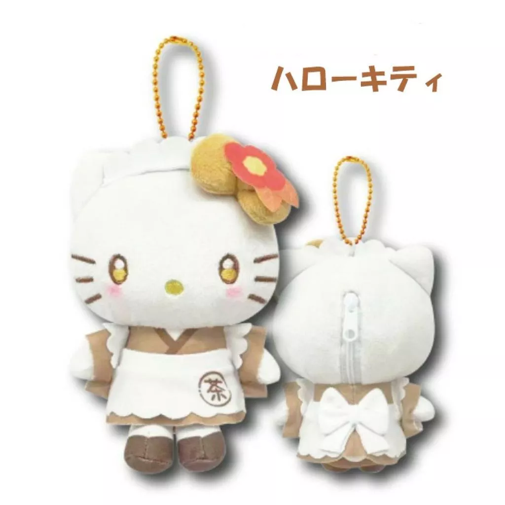 日本三麗鷗焙茶喫茶系列絨毛收納吊飾Hello Kitty庫洛米大耳狗包包掛件