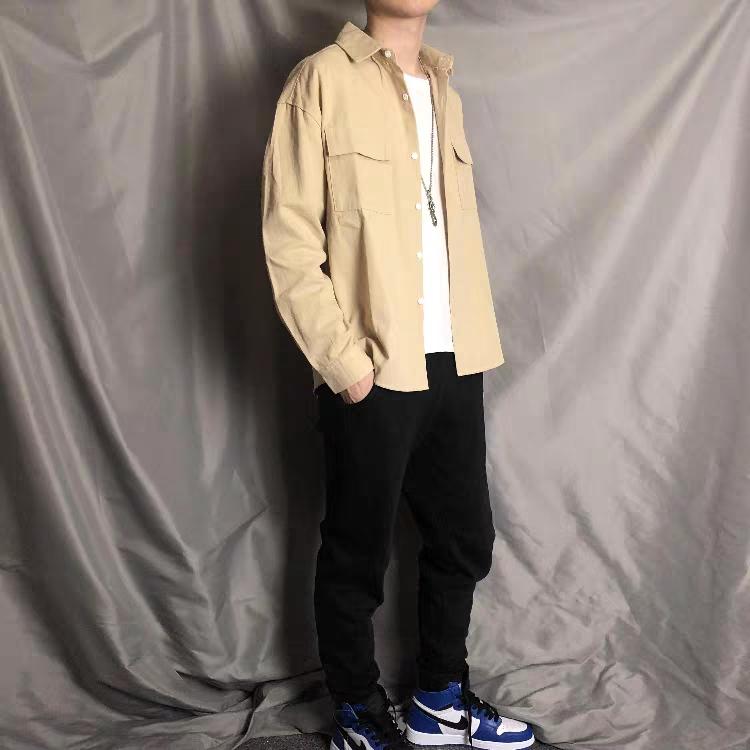 素面硬版長袖襯衫