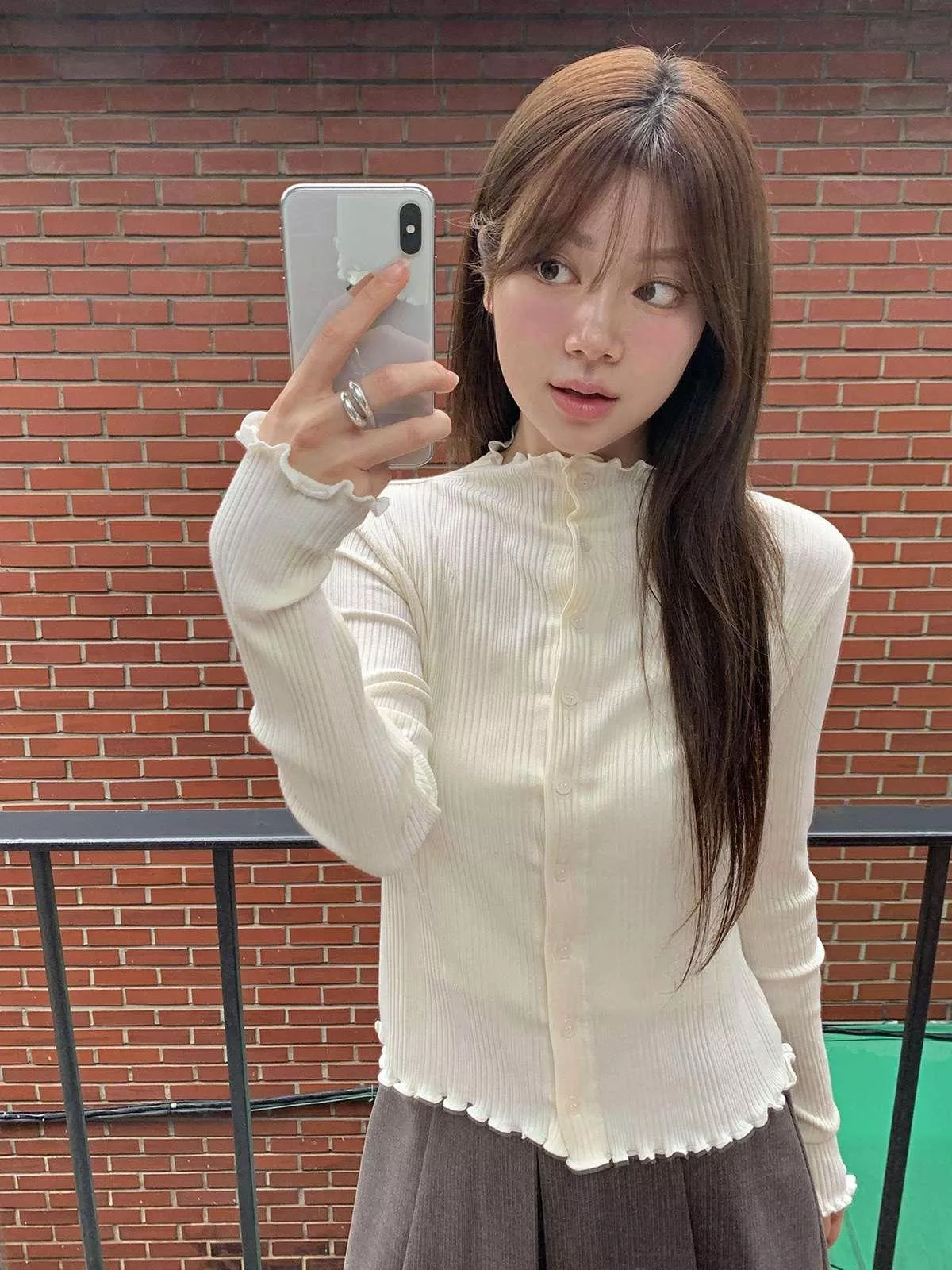 Youlin♡韓國CHEMI_荷葉邊針織襯衫