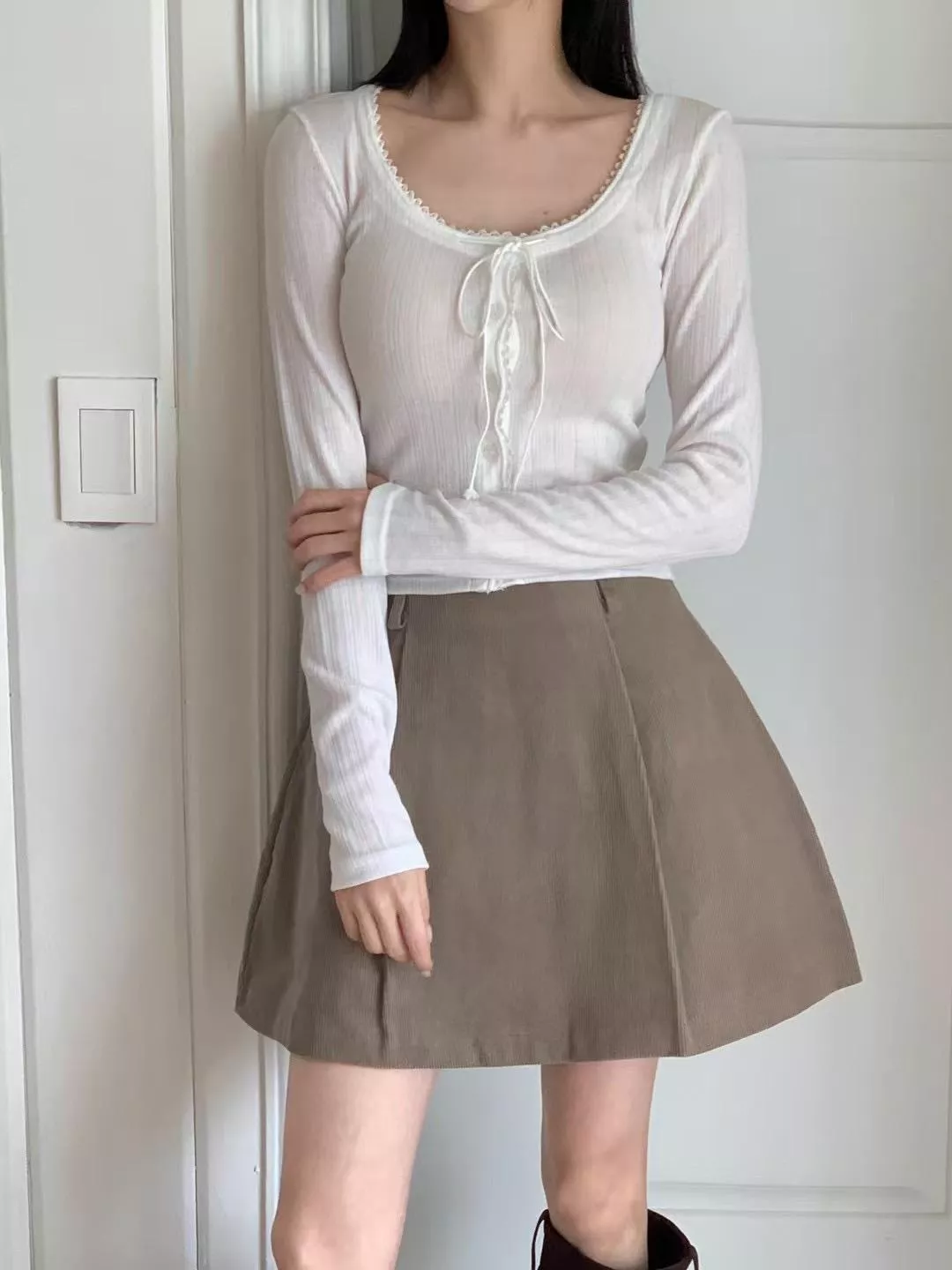 Youlin♡韓國LESOM_燈芯絨百摺短裙